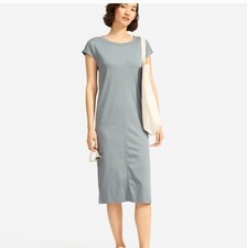 Everlane The Luxe Cotton Side Slit Tee Dress Muted Blue Knee Length Size XS