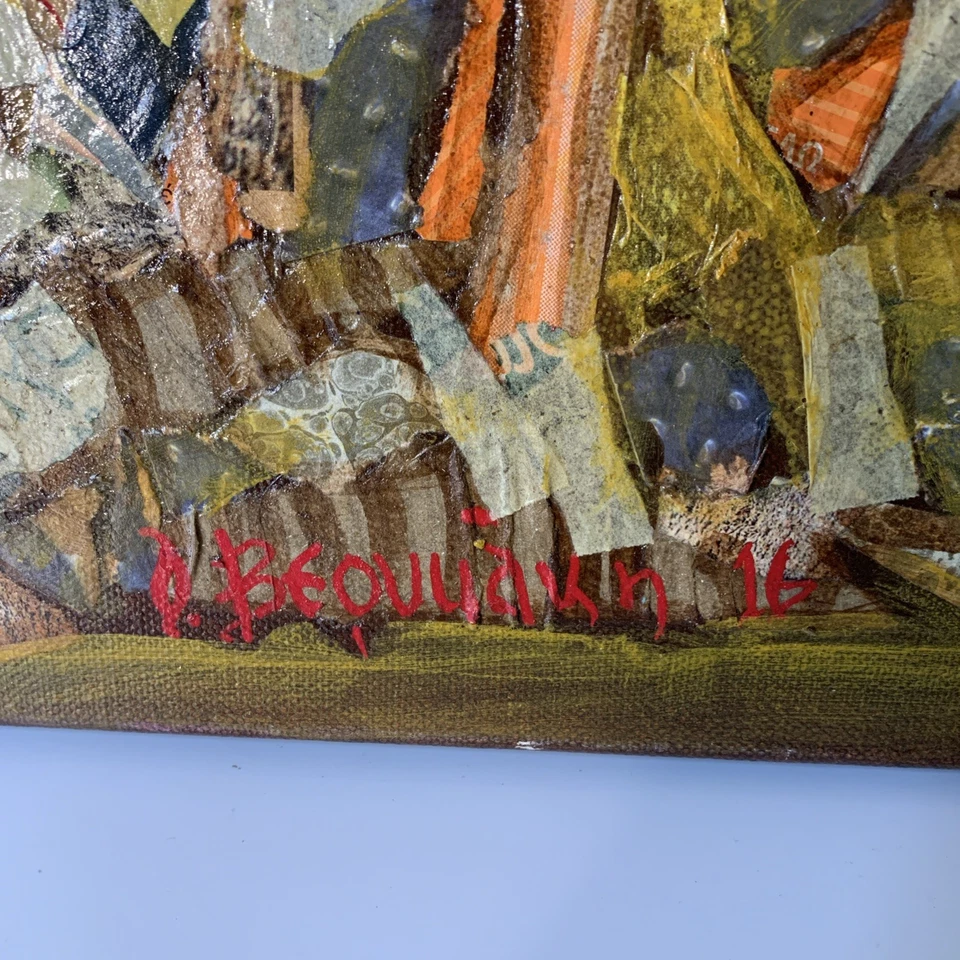 Collage de pintura de medios mixtos de arte contemporáneo Olga Verikaki 'Sunshine 2' 2016 Foto 2 de 4