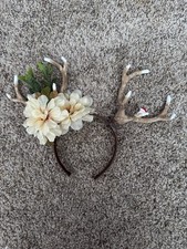 Deer Antler Headband with Artificial Flowers and Leaves Costume Accessory