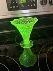 Vintage Fenton Topaz Opalescent Vaseline Hobnail Glass  Vase Uranium Glows!