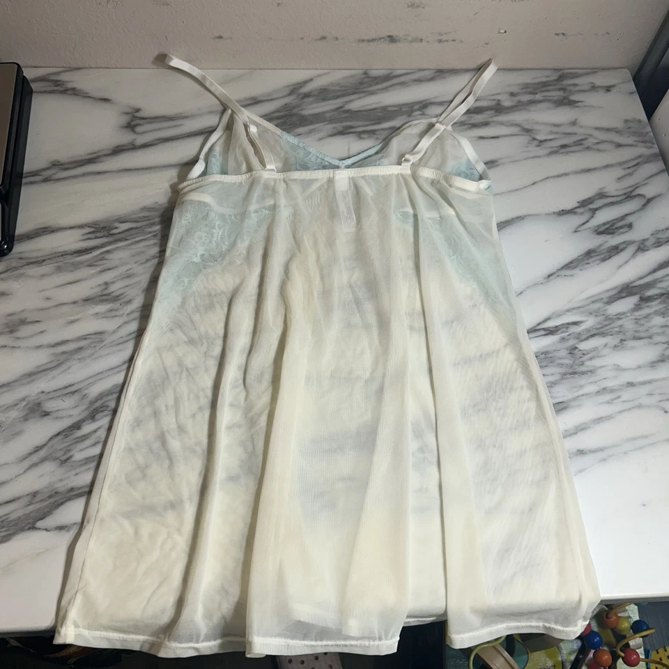 Mini Vestido de Encaje Gilligan & O’Malley Blanco Azul Lencería Transparente Talla XL Babydoll Foto 4 de 4