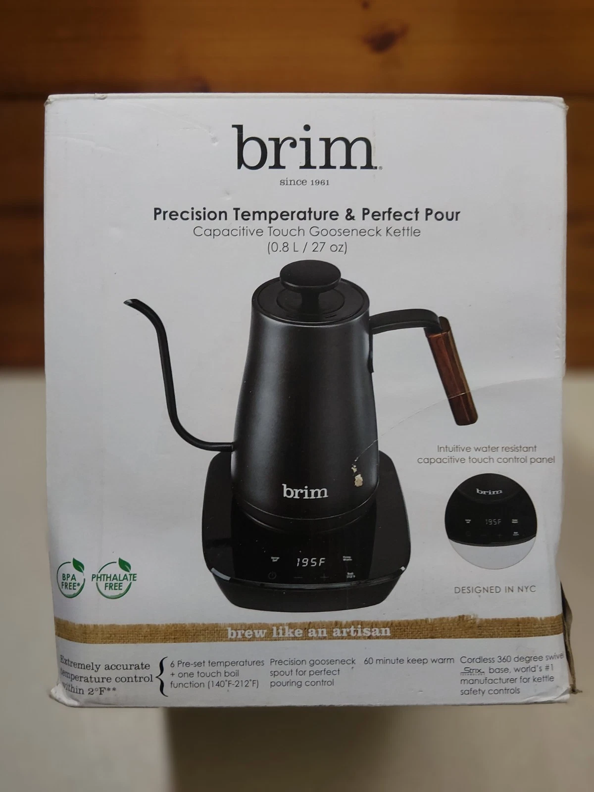 Brim Temperature Control Electric Gooseneck Kettle with Capacitive Touch Black