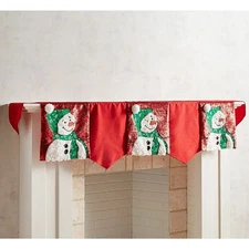 Pier 1 Imports Snowman Flip Sequins Red Christmas Mantel Scarf 82” x 24”