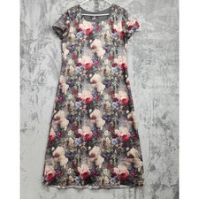 Vintage 90s Molly Malloy Dress Womens 14 Gray Pink Floral Short Sleeve Tie Maxi