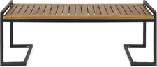 Noel Outdoor Industrial Acacia Wood and Iron Bench, Teak Finish/Black Metal