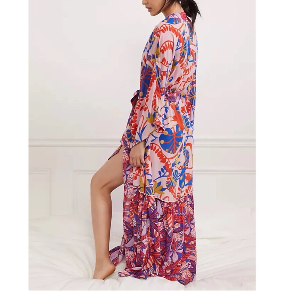 Anthropologie Claire Colin Bata Botánica Mujer 2X Floral Tropical Boho Kimono Foto 2 de 4