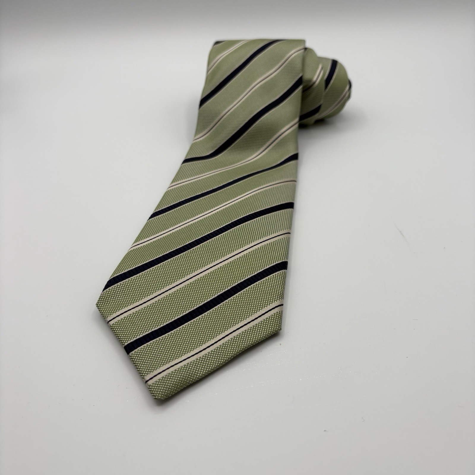 Banana Republic Silk Repp Tie Green/Blue Striped Necktie 61x3.75 Italy