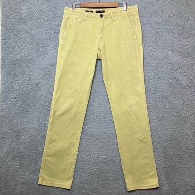 Celio Straight Chinos Pants Men US 34 EU 44 Yellow Cotton Twill Preppy Minimal