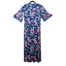 Vanity Fair Vintage Floral Nightgown Blue Pink Antron Nylon Housecoat Size 32