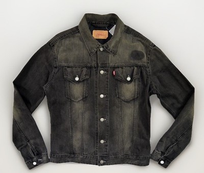 Herren LEVIS 72500 4035 TRUCKER Jeans JACKE Größe L Large Schwarz Vintage Typ3 Grau