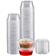 Disposable Plastic Portion Cups with Lids 2 oz Small Condiment Containers for