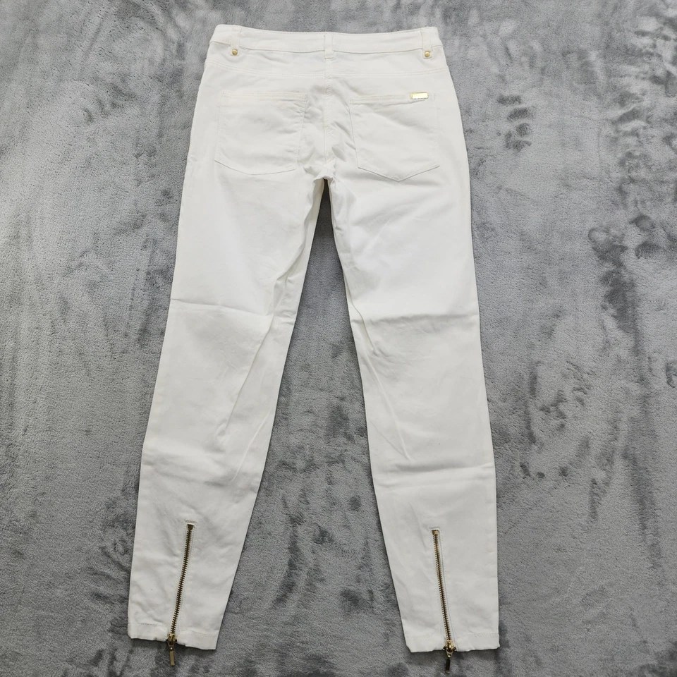 Jeans H&M para mujer talla 6 blanco dorado cremallera tobillo tiro bajo ajustados elásticos denim Foto 3 de 4