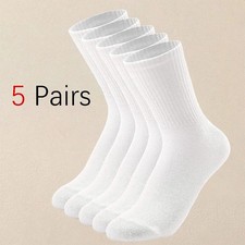 5-10 Pair Mens Sports Crew Socks Plain White Black Cotton Cushioned Sock UK 6-11