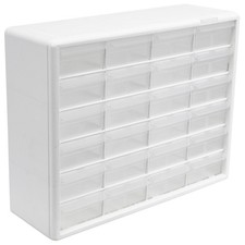 Akro-Mils 24-Drawer Plastic Storage Cabinet, 20" W x 6" D x 24 Drawer, White