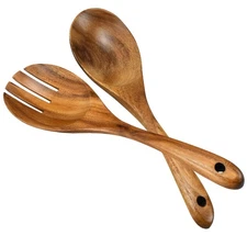 Salad Servers, Wood Salad Tongs, 10.2in Salad Spoon and Fork Set, Long Handle...