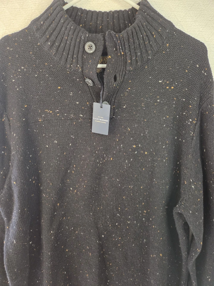 Suéter Cuello Simulado Botón Marca Lucky Para Hombre 2XL Grueso Tejido Pescador Negro NUEVO Foto 2 de 4
