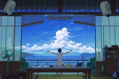 Anime summer clouds lofi art asian japanese pikachu Play Gaming Mat Desk Game
