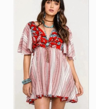 NWT Free People Under the Sun Coastal Striped TV Neck Tunic Top Mini Dress M