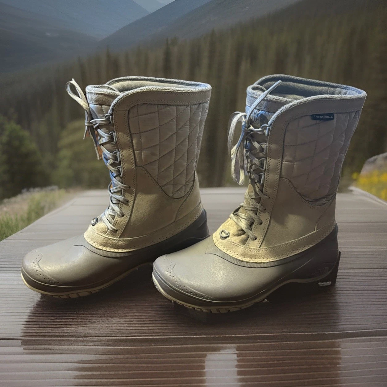 The North Face Thermoball Shellista Womens 9 Gray Snow Boots Lace Up Waterproof