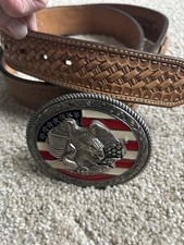 Nocona Leather Tooled Belt 1.5  Western Flag Buckle Concho USA Sz Up To 40  