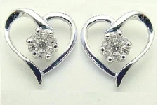 10K White Gold Diamond Earrings White Diamond Heart Cluster Studs .15ct