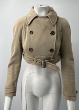 Sportmax Double-breasted Cropped Belted Shearling-hood Jacket In Beige Sz 8
