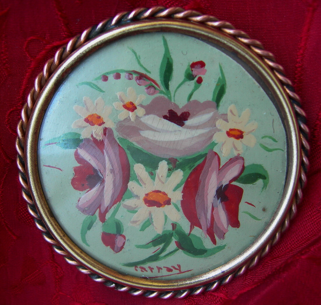 RARE ANCIENNE BROCHE fleur en pâte de verre antique jewelry glass