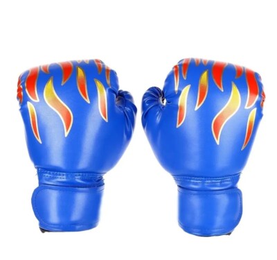 Boxing Gloves Blue Flames for Kids Children Training  (+ Free mouth guard)