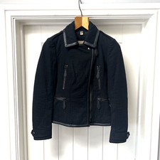 Burberry Brit Biker Jacket Uk Size 4 Black Women's Fabric Leather Trim Collared