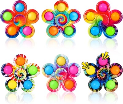 6 pack Pop Fidget Spinners Toy Pack, Pop Spinner Set Tie Dye Push Bubble Kids