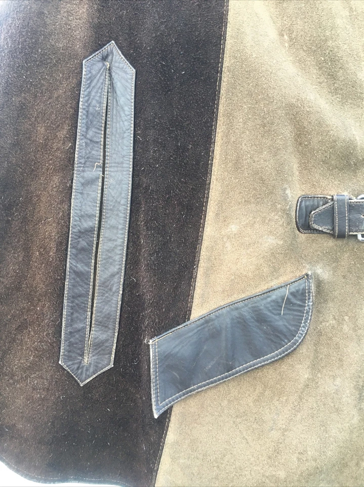 Poncho occidental hippy vintage años 70 capa marrón dos tonos cuero gamuza chaqueta con cinturón Foto 3 de 4