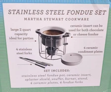 MARTHA STEWART Fondue Set Stainless Steel Large 2 QT 2 Quart - 14 Pieces - NIB