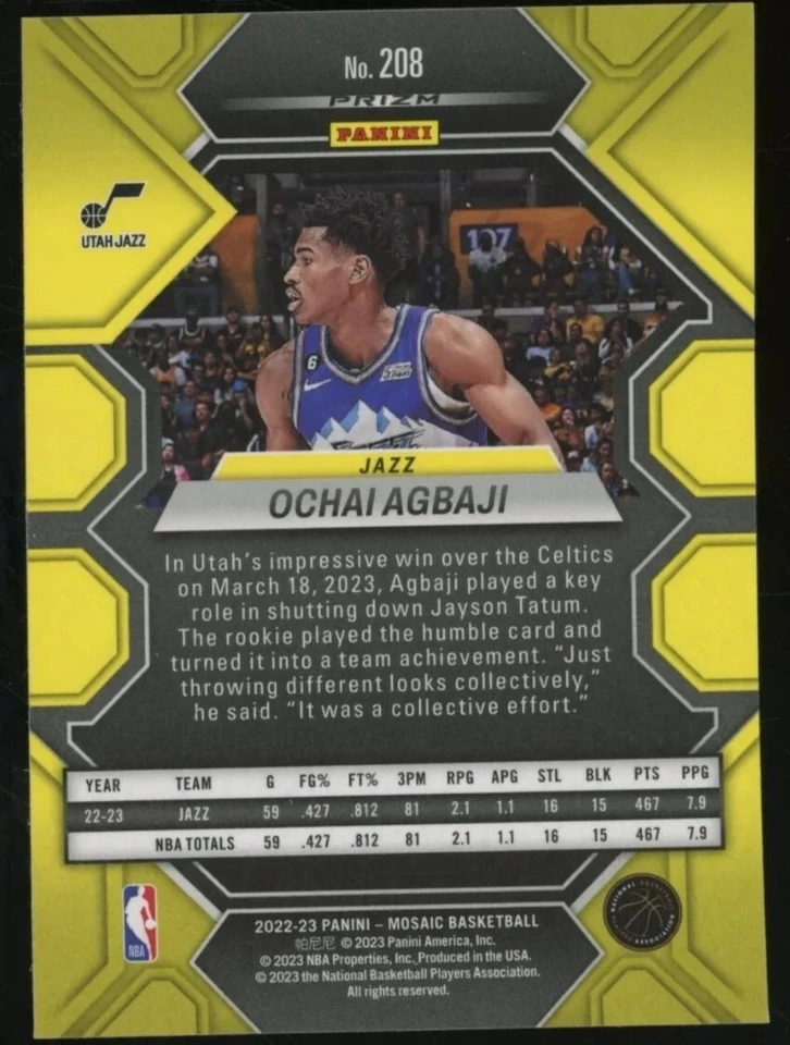 2022-23 Panini Mosaic White Sparkle Prizm #20 Ochai Agbaji RC Rookie SSP - Image 2 of 3