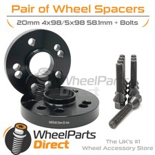 Wheel Spacers (2) & Bolts 20mm for Fiat Palio Mk2 11-17 On Aftermarket Wheels