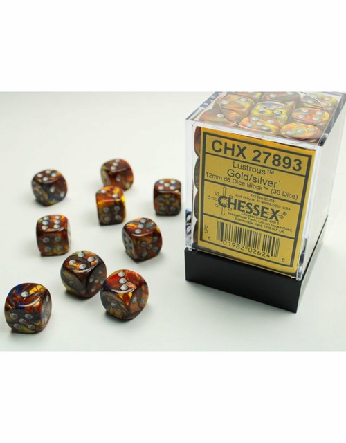Chessex Lustrous Dice D6 12mm Gold W/silver (36) for sale online eBay