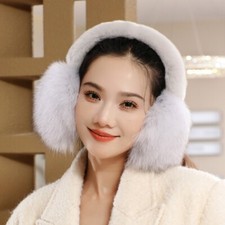 Women's Large Full Covered Real Fox Fur Earmuffs Warm Ear Muffs Fox Scarf Collar
