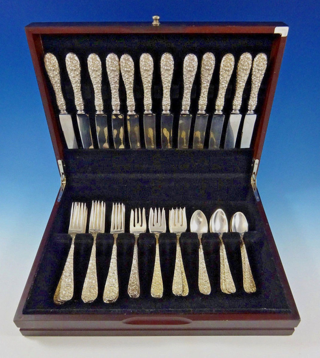 Rose by Stieff Sterling Silver Flatware Set For 12 Service 48