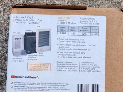 Cadet 1500-Watt Electric Wall Mounted Heater Thermostat Bathroom 67509  CSC151TW 27418675095 | eBay