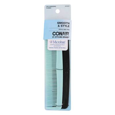 Conair Smooth & Style Microban Hair Dressing Combs, Assorted Colors, 2-Count