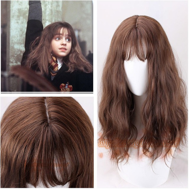 Harry Potter Hermione Cosplay Wig Blunt Bangs Long Curly Light