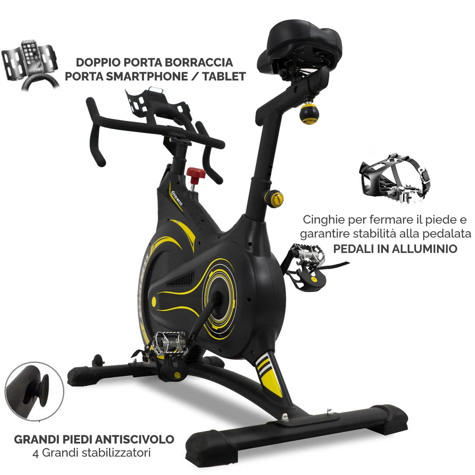 INDOOR BIKE CYCLETTE PROFESSIONALE CASA PALESTRA CARDIO CYCLING VOLANO DA 13KG - Immagine 3 di 4