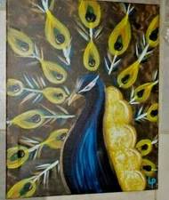 MAJESTIC PEACOCK IMPRESSIONISTIC ABSTRACT ACRYLIC PAINTING, SIGNED 16"X20"