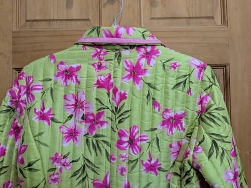 Silkland Women's Med Medium Silk Floral Neon Pink Green Quilted Jacket Coat VTG - Picture 10 of 15