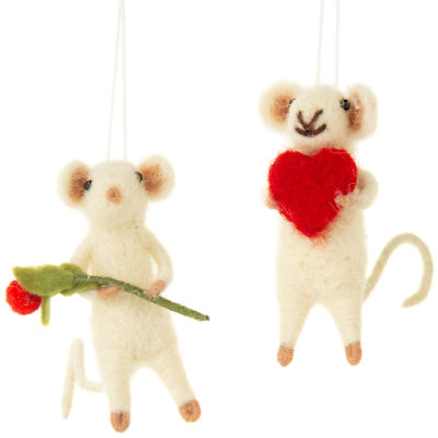 Mini Mouse Christmas Tree Decorations, Mice Rose Heart Wool Holiday Ornaments