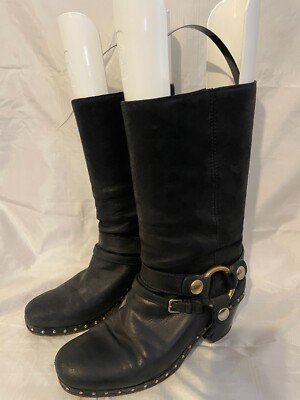 MUI MUI Women s Size 37.5 (US women s Size 7) Capra Antic Leather Harness Boot