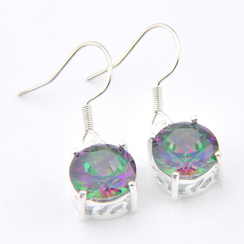 Fire Round Mystic Topaz Gems Silver Dangle Earrings Pendant Necklace Jewelry Set - Picture 10 of 11