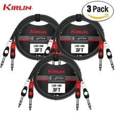 3-PACK Kirlin 3FT Light Gear Dual 1/4" TRS to Same Patch Cable LGA-408-03