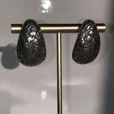 Vintage Silver Tone Metal Floral Half Hoop Post Pierced Earrings