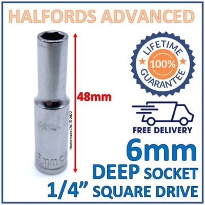 Halfords Advanced 6mm 1/4'' Square Drive 6 Point Deep Socket - Lifetime Guarantee