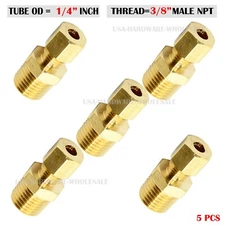 Brass Compression Tube Fitting , 1/4" OD TUBE x 3/8" NPT Male ( 5-PACK)